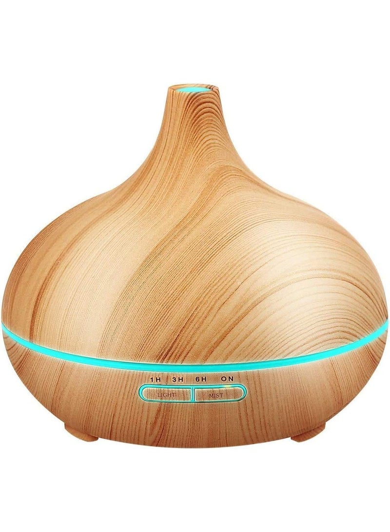 SKY-TOUCH جهاز توزيع الزيوت العطرية، موزع زيت سعة 550 مل مع 4 مؤقتات، موزع للعلاج بالروائح مع وظيفة الإيقاف التلقائي، مرطب هواء برذاذ بارد خالي من BPA لغرفة النوم المنزلية - خشب أصفر - Image 1