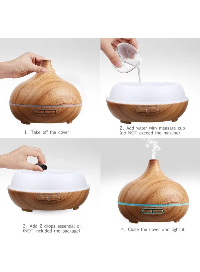 SKY-TOUCH جهاز توزيع الزيوت العطرية، موزع زيت سعة 550 مل مع 4 مؤقتات، موزع للعلاج بالروائح مع وظيفة الإيقاف التلقائي، مرطب هواء برذاذ بارد خالي من BPA لغرفة النوم المنزلية - خشب أصفر - Image 3