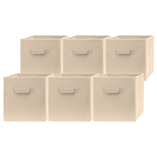 Pomatree 13x13x13 Inch Storage Cubes  6 Pack  Large Storage Bins  Dual Handles  Foldable Cube Baskets for Home Kids Room Closet and Toys Organization  Fabric Cube Bin Beige  6 pack
