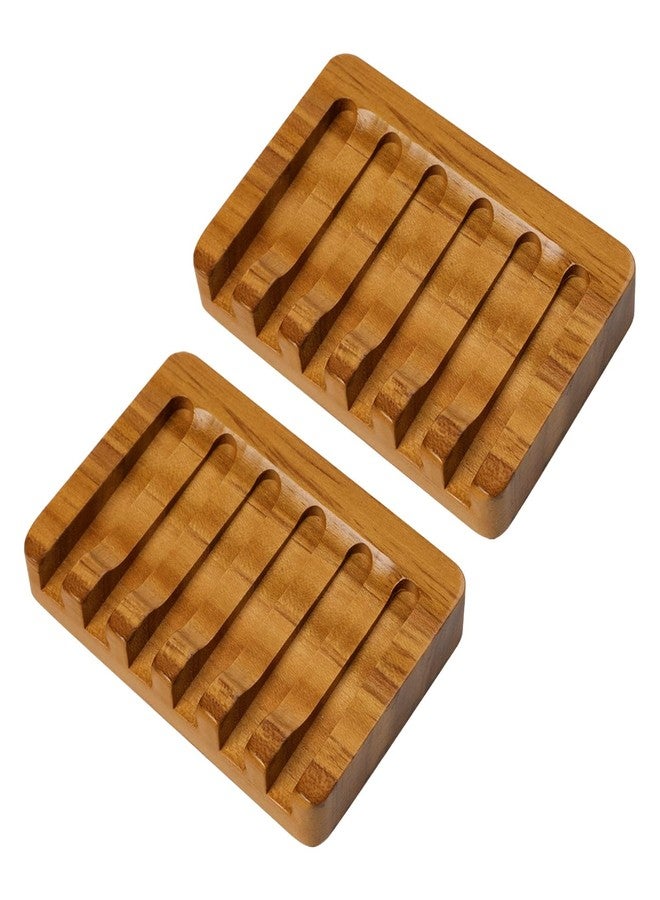 SAMEBUTECO Set of 2 Teak Wood Soap Dishes with Sloped Drain | Bar Soap Holder for Shower, Bathroom Sink, Kitchen | Natural Wooden Soap Saver Tray with Quick-Dry Grooves - Image 1