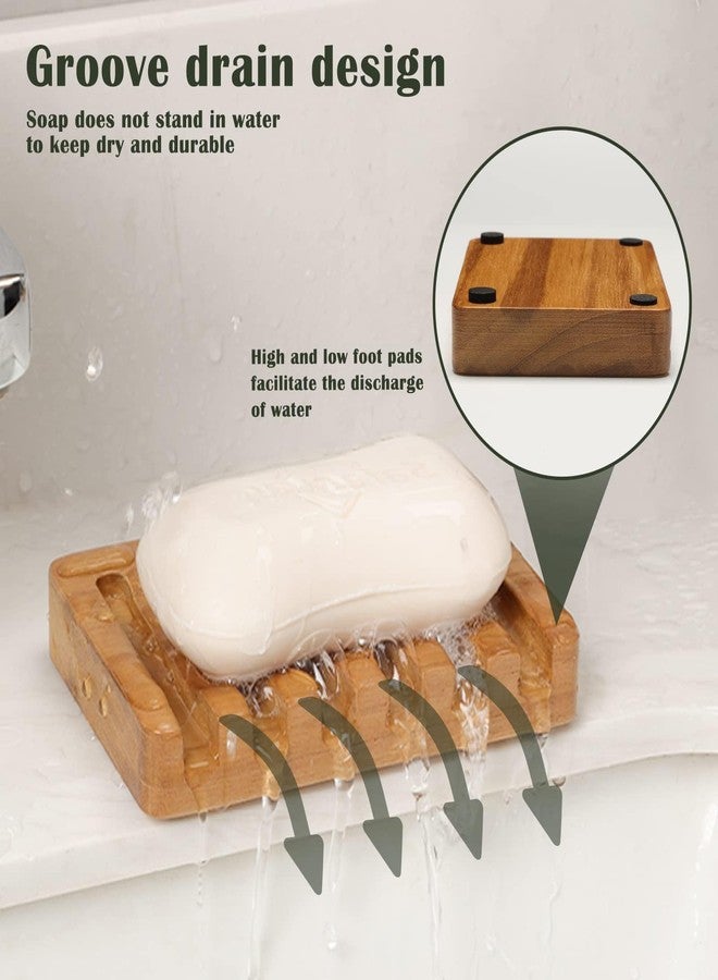 SAMEBUTECO Set of 2 Teak Wood Soap Dishes with Sloped Drain | Bar Soap Holder for Shower, Bathroom Sink, Kitchen | Natural Wooden Soap Saver Tray with Quick-Dry Grooves - Image 3