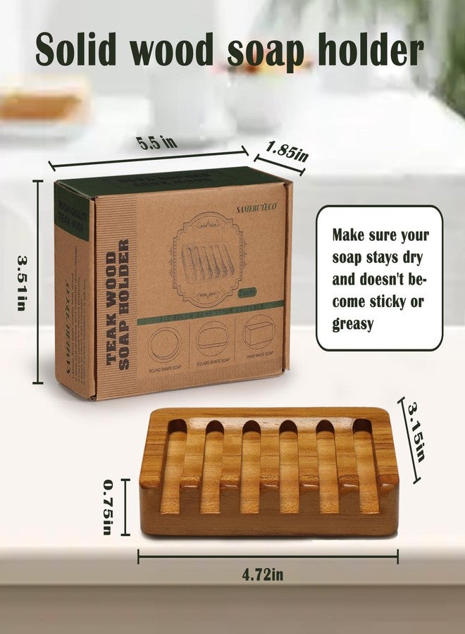 SAMEBUTECO Set of 2 Teak Wood Soap Dishes with Sloped Drain | Bar Soap Holder for Shower, Bathroom Sink, Kitchen | Natural Wooden Soap Saver Tray with Quick-Dry Grooves - Image 2