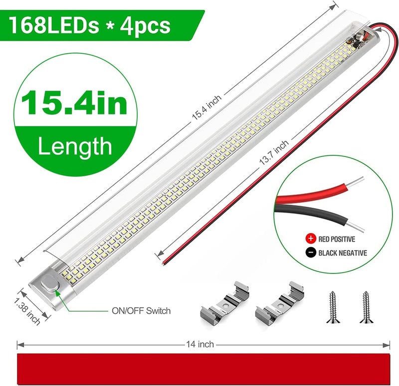 CT CAPETRONIX 12v LED Interior Light Bar, 168LEDs 15.4IN 1700LM 10W, DC 12v Volt led Strip Lights with Switch, for Enclosed Cargo Trailer Car RV Van Truck Lorry Camper Boat Caravan Motorhome (6Pcs) - Image 3
