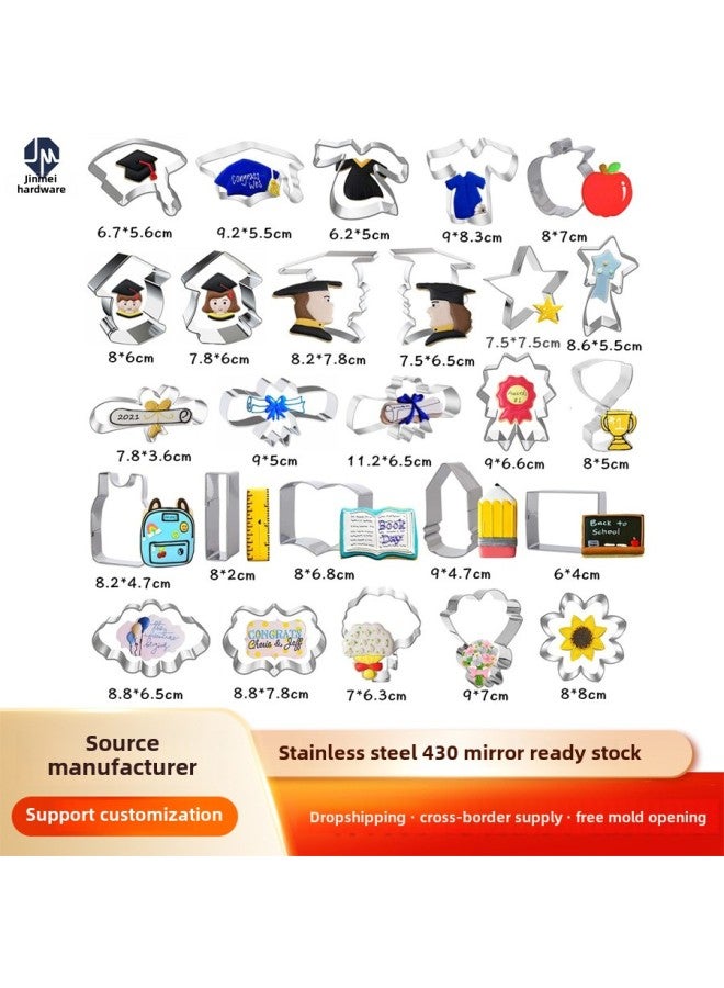 Crazy Grab Graduation Biscuit Mold Stainless Steel Biscuit Mold Cake Mold Baking Utensils Diy Rice Mold Cookie Cutting Mold-Specifications:Dr. Hat 9.2*5.5-Color:Stainless Steel Primary Color - Image 2
