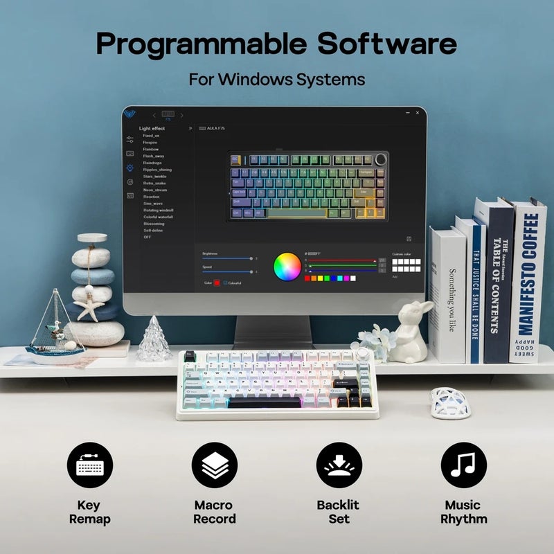 Aula F75 Mechanical Keyboard, 75% Ansi, Hot-Swap, Gasket, PBT Keycaps, Bluetooth 5.0, 2.4G Wireless, Wired, for Mac, Windows - Image 5