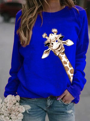 2025 foreign trade new giraffe printed mens and womens crew neck vests WISH a generation of hair blue without cap