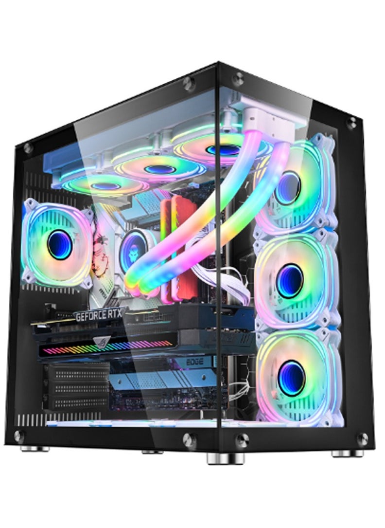 Truenort Bruce II 4 pcs 120MM ARGB Fans with Controller Tempered Glass E-ATX Mid Tower Computer PC Case Black  - Image 1