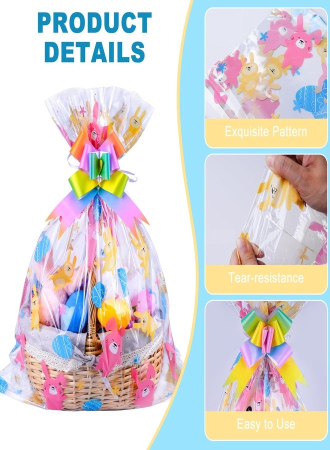 FloraSea 10pcs Easter Bags 24x30 Inch Cellophane Easter Basket Bags Clear Plastic Easter Bags for Large Baskets Gift Wrapping - Image 4