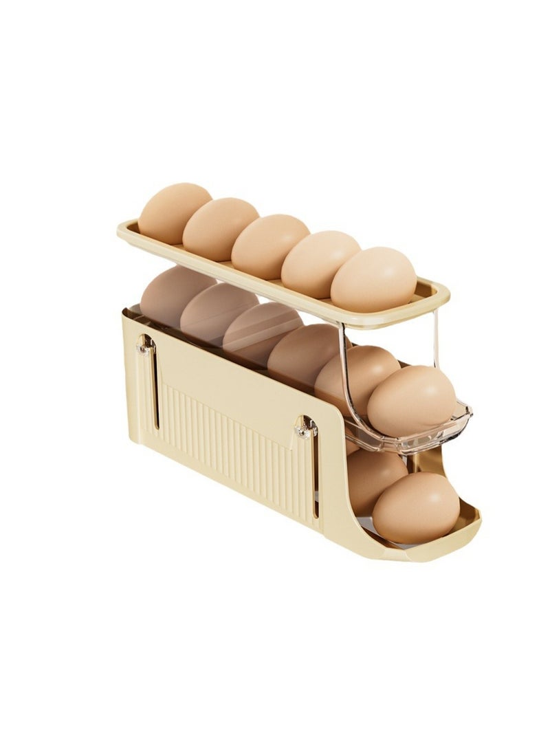 Cream Yellow Rolling Egg Box, Egg Storage Box Storage Container, Suitable For Refrigerator Door, Save Space  - Image 1