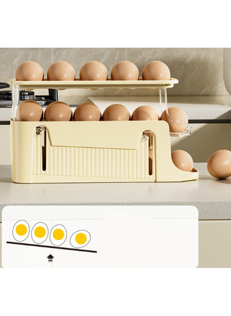 Cream Yellow Rolling Egg Box, Egg Storage Box Storage Container, Suitable For Refrigerator Door, Save Space  - Image 3