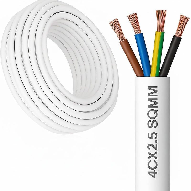 U.E Flexible Wire 4 Core x 2.5 sqmm 70°C H05VV-F 100% Copper White Electrical Cable (10 YARDS) - Image 1