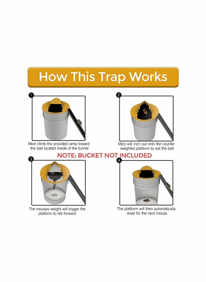 Excefore فخ الفئران من نوع كلانشيل، غطاء دلو منزلق مع ميزة الفتح والفخ الداخلي والخارجي القابل لإعادة الضبط تلقائيًا مع غطاء قابل للفتح فخ الفئران القابل لإعادة الاستخدام فخ الفئران المتحكم فيه أوتوماتيكياً مع ضبط توازن - Image 4