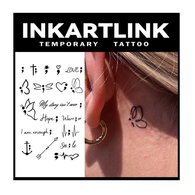 INKARTLINK Tattoo Tech, 2 Sheets Medium Semi Permanent Tattoo, Adult Art Design Temporary Tattoos, Lasts 1-2 Weeks, Waterproof, Realistic Look, No Adhesive, No Reflection (Butterfly and Dream) - Image 1