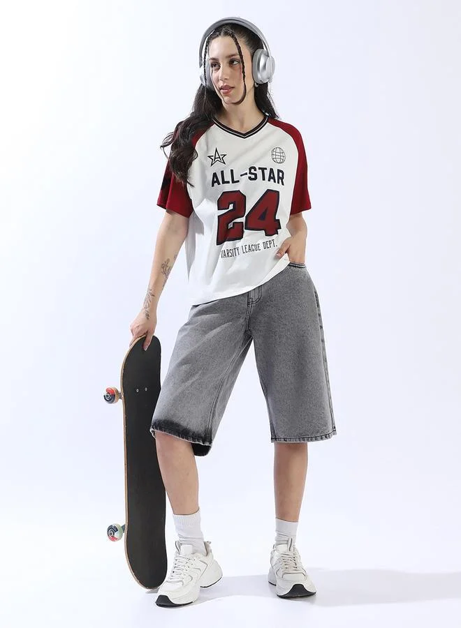 هوبرهولمي تيشيرت قطن مطبوع نسائي بقصة واسعة