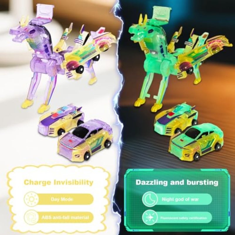 لعبة التنين المجنح الفضي المتحول المغناطيسي من robocrash لسيارات لعبة المحولات مع أضواء متوهجة في الظلام، اتصال مغناطيسي، سيارة روبوت متحولة للغاية - Image 4