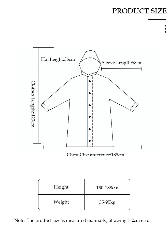 DUNISO معطف واق من المطر للرجال والنساء معاطف المطر EVA المحمولة قابلة لإعادة الاستخدام مع غطاء محرك السيارة والأكمام لركوب الدراجات والسفر والصيد والمشي لمسافات طويلة والتخييم - Image 2