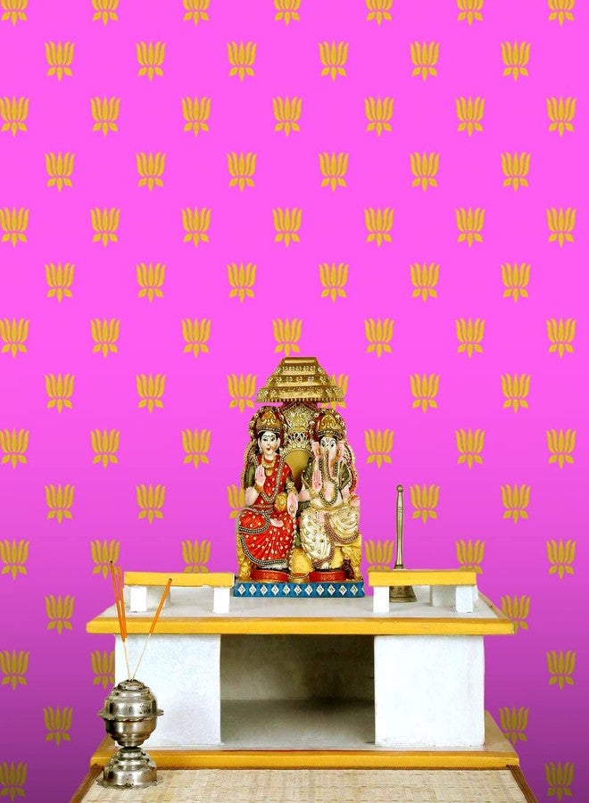 SATVIK STORE SATVIK 8x4ft. Pink Fabric Backdrop for Pooja Pujan Decoration Lotus Floral Print Indian Traditional Festive Puja Cloth Mehndi Haldi Flower Curtain Wedding Anniversary Bridal Baby Shower Wall Banner - Image 2