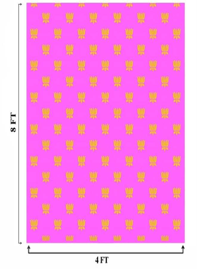 SATVIK STORE SATVIK 8x4ft. Pink Fabric Backdrop for Pooja Pujan Decoration Lotus Floral Print Indian Traditional Festive Puja Cloth Mehndi Haldi Flower Curtain Wedding Anniversary Bridal Baby Shower Wall Banner - Image 3