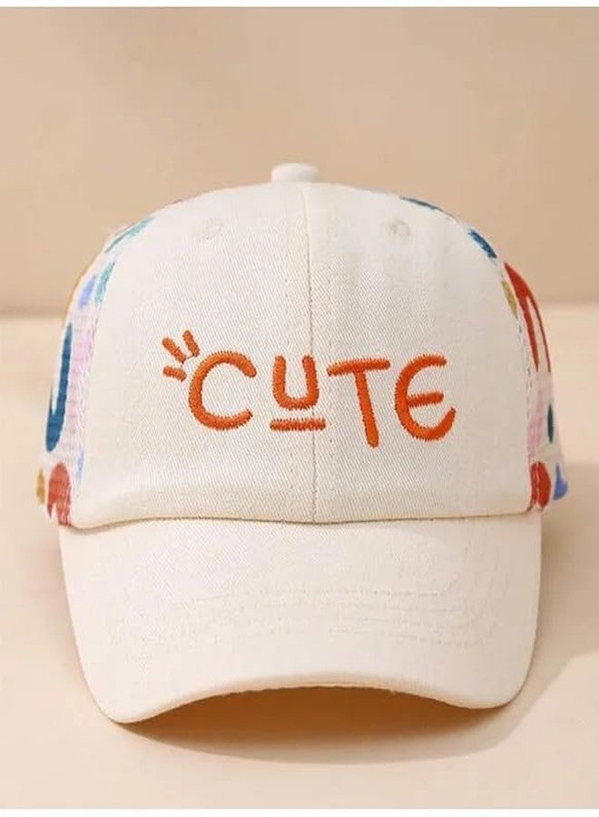 Ziory Cotton Cute Text Embroidered Cap -Beige - Image 4