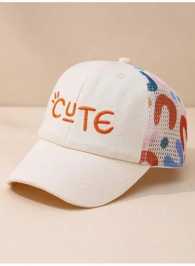 Ziory Cotton Cute Text Embroidered Cap -Beige - Image 2