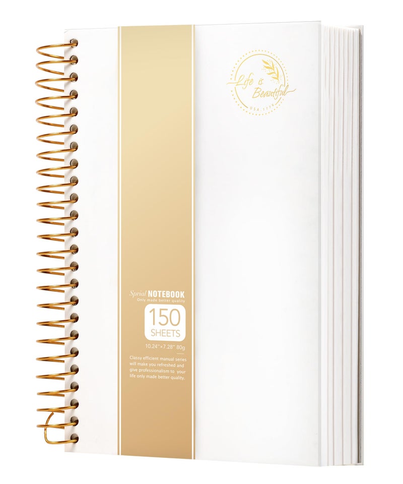 Yoment Small Spiral Notebook,300 Pages Hardcover Spiral Notebooks,5.5”x 7.5”College Ruled Notebook,A5 Spiral Bound Journal,Hard Cover Notebooks for Work Writing School,A5 White - Image 1