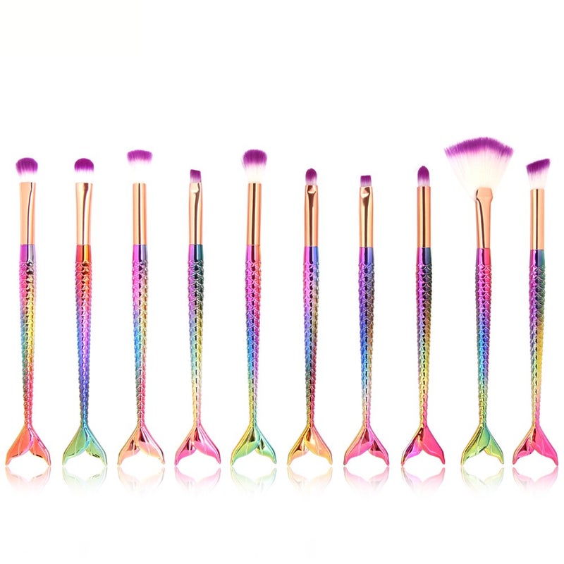 Tenmon 10 Pcs Mermaid Eye Makeup Brushes Set, Professional Eyeshadow Makeup Brushes Set with Soft Synthetic Hairs for Eyeshadow, Concealer, Eyeliner, Brow Blending, highlighter Brush Tool - Image 2