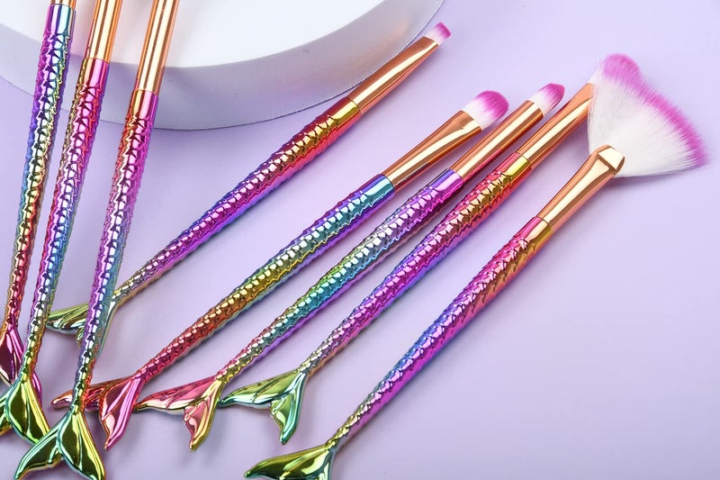 Tenmon 10 Pcs Mermaid Eye Makeup Brushes Set, Professional Eyeshadow Makeup Brushes Set with Soft Synthetic Hairs for Eyeshadow, Concealer, Eyeliner, Brow Blending, highlighter Brush Tool - Image 3