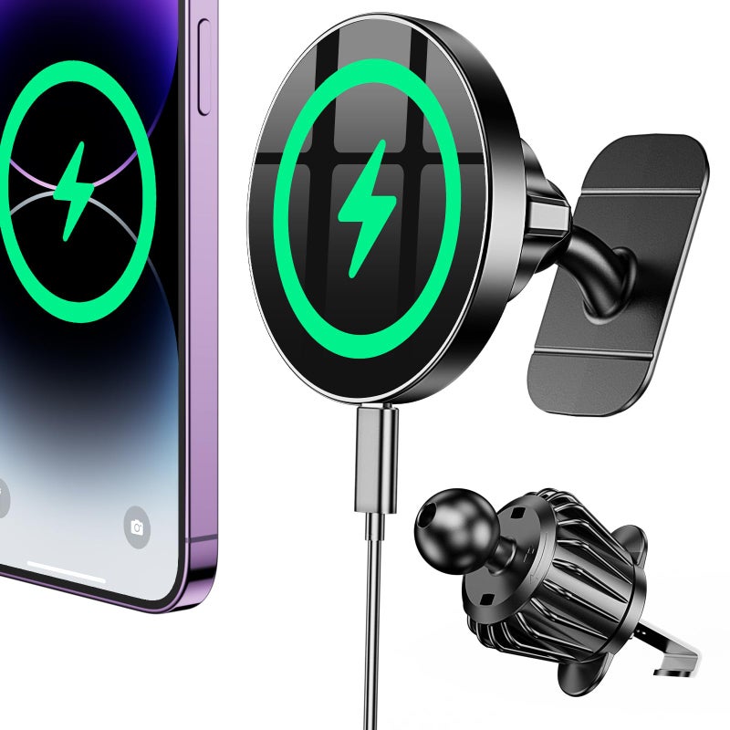 Coolpow for Magsafe Car Mount Chargerã€100% Stableã€‘15W Magsafe Car Charger Magnetic Phone Holders for Your Car Accessories for Women Men Car Phone Holder Wireless Car Charger for iPhone 17 16 15 14 13 - Image 1