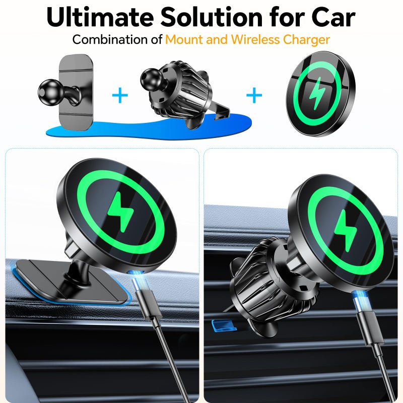Coolpow for Magsafe Car Mount Chargerã€100% Stableã€‘15W Magsafe Car Charger Magnetic Phone Holders for Your Car Accessories for Women Men Car Phone Holder Wireless Car Charger for iPhone 17 16 15 14 13 - Image 2