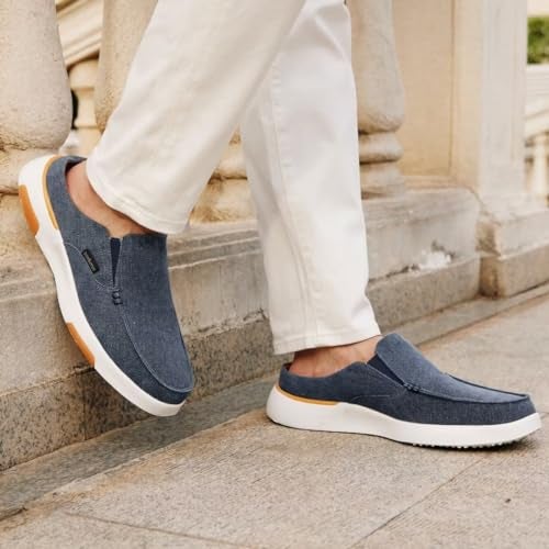 OrthoComfoot Men's Orthopedic Slip On Loafers Slippers Shoes: Canvas Casual Fashiion Sneakers for Overpronation, Leisure Vintage Flat Boat Mules Clogs Denim Size 12 - Image 3