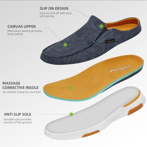 OrthoComfoot Men's Orthopedic Slip On Loafers Slippers Shoes: Canvas Casual Fashiion Sneakers for Overpronation, Leisure Vintage Flat Boat Mules Clogs Denim Size 12 - Image 5