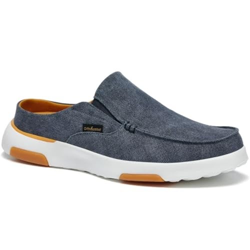 OrthoComfoot Men's Orthopedic Slip On Loafers Slippers Shoes: Canvas Casual Fashiion Sneakers for Overpronation, Leisure Vintage Flat Boat Mules Clogs Denim Size 12 - Image 1