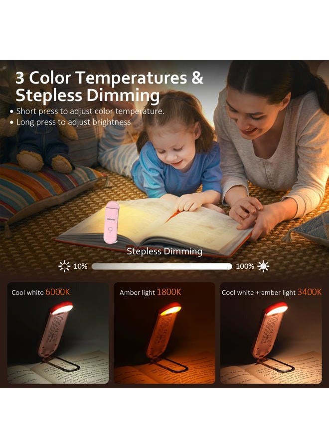 Akomid Book Light, USB Rechargeable Reading Light Clip on, Eye-Cared Amber Light Mode for Reading in Bed Kids, 8 LEDs Bookmark Portable, Stepless Dimming, Pink - Image 5