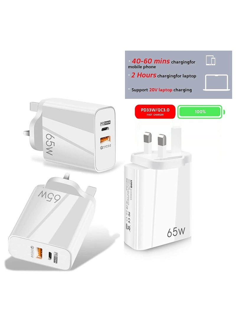 "65W Dual Port Type-C Charger – Wall Plug USB-C PD with Quick Charge 3.0, Infino Charging Station Compatible with iPhone, Galaxy, and Pixel" - Image 2