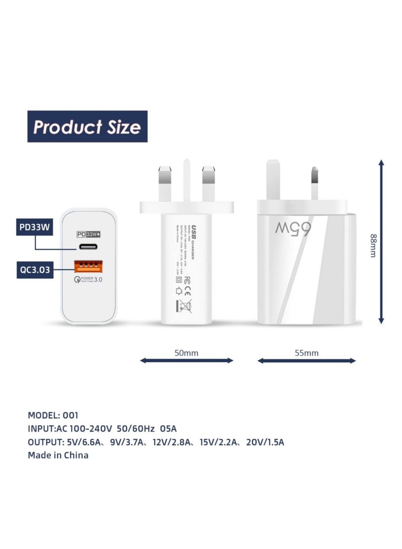 "65W Dual Port Type-C Charger – Wall Plug USB-C PD with Quick Charge 3.0, Infino Charging Station Compatible with iPhone, Galaxy, and Pixel" - Image 3