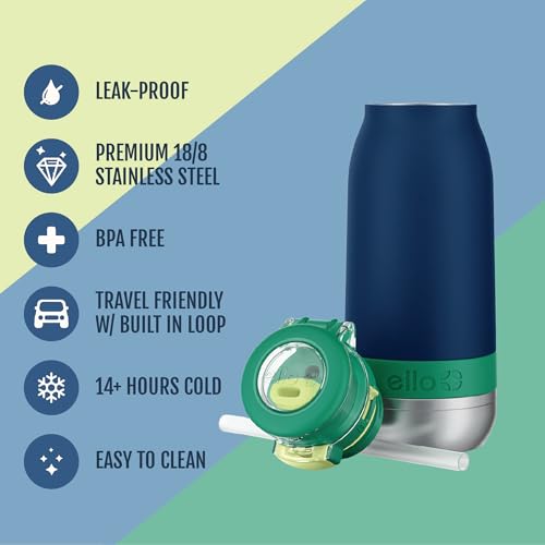 Ello Emma 14oz Vacuum Insulated Stainless Steel Kids Water Bottle with Straw and Builtin Carrying Handle and LeakProof Locking Lid for School Backpack Lunchbox and Outdoor Sports Tidal Wave - Image 3