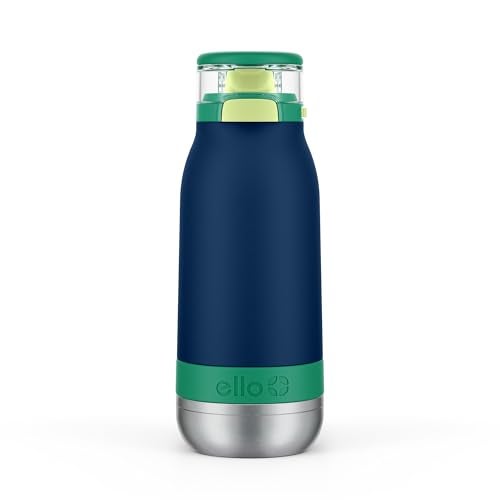 Ello Emma 14oz Vacuum Insulated Stainless Steel Kids Water Bottle with Straw and Builtin Carrying Handle and LeakProof Locking Lid for School Backpack Lunchbox and Outdoor Sports Tidal Wave - Image 1