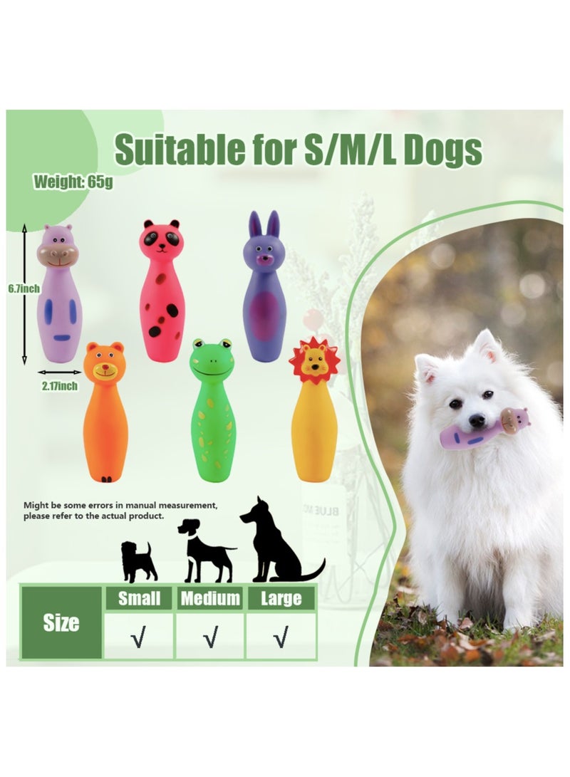 MIIXUER 6 Pack Squeaky Dog Toys, Interactive Dog Toys for Small Dogs to Large Dogs, Cute Animal Bowling Dog Chew Toys - 2.17x6.7 inch - Image 3