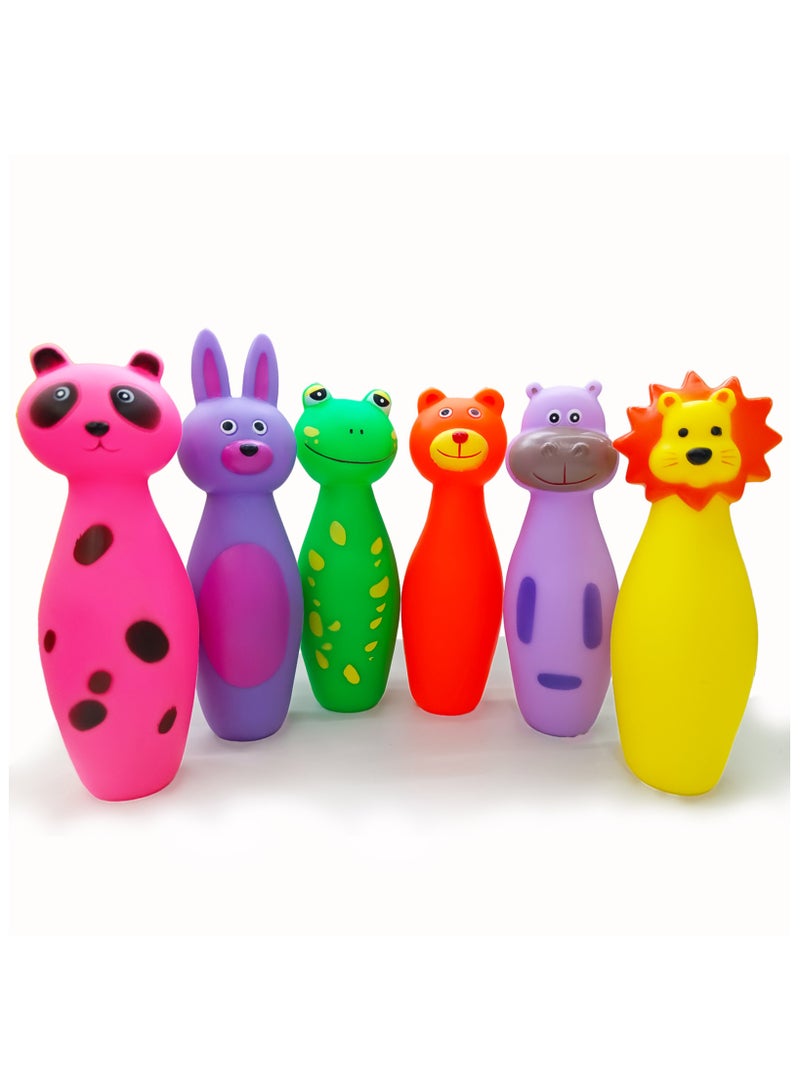 MIIXUER 6 Pack Squeaky Dog Toys, Interactive Dog Toys for Small Dogs to Large Dogs, Cute Animal Bowling Dog Chew Toys - 2.17x6.7 inch - Image 1