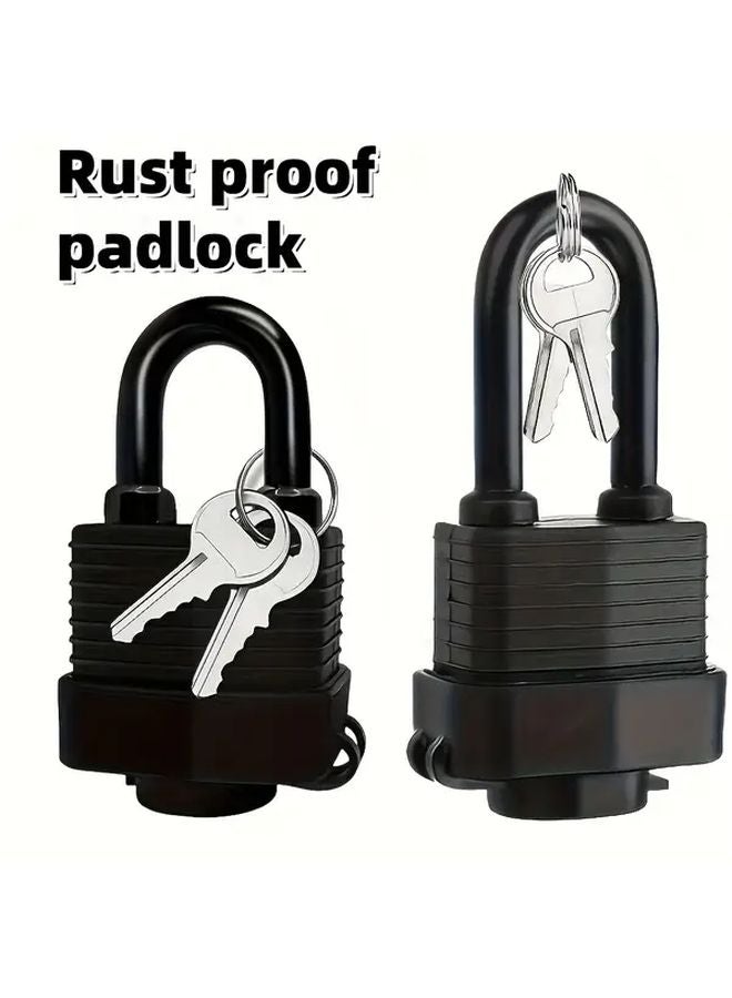 Heavy Duty 44mm Outdoor Padlock Waterproof Steel Lock Black Extra Long Chain - Image 2