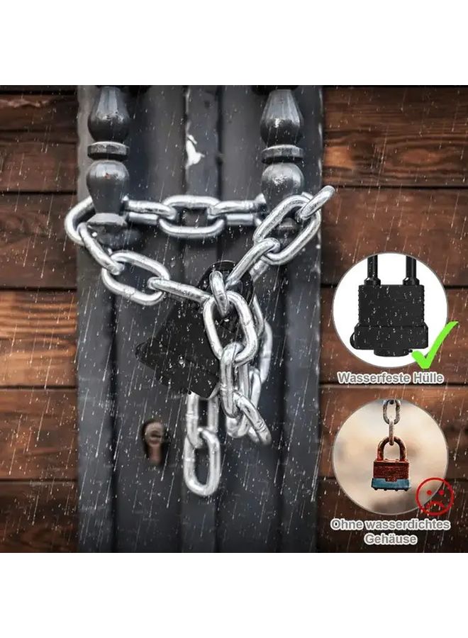 Heavy Duty 44mm Outdoor Padlock Waterproof Steel Lock Black Extra Long Chain - Image 3