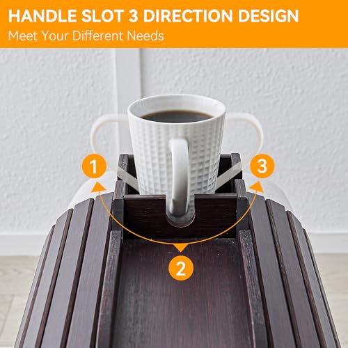 GEHE Bamboo Couch Cup Holder, Anti-Spill Sofa Arm Tray, Natural and Easy to Clean Couch Arm Cup Holder Armrest Tray Perfect for Cups, Beers, Snacks, Remote Control, Drinks - Image 5