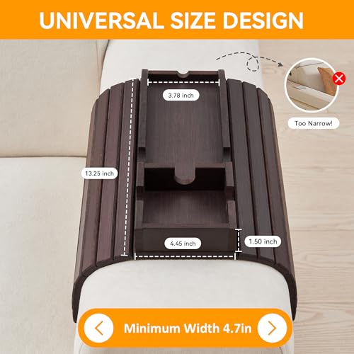 GEHE Bamboo Couch Cup Holder, Anti-Spill Sofa Arm Tray, Natural and Easy to Clean Couch Arm Cup Holder Armrest Tray Perfect for Cups, Beers, Snacks, Remote Control, Drinks - Image 2