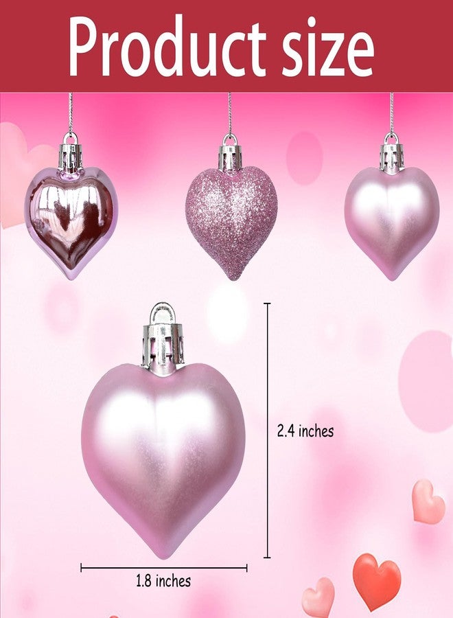 Tindobewan 12Pcs Heart Ornaments Multi Finish Heart Baubles Hanging Ornaments for Valentine’s Day Decor Christmas Tree Wedding Anniversary Party Decoration(Pink) - Image 2