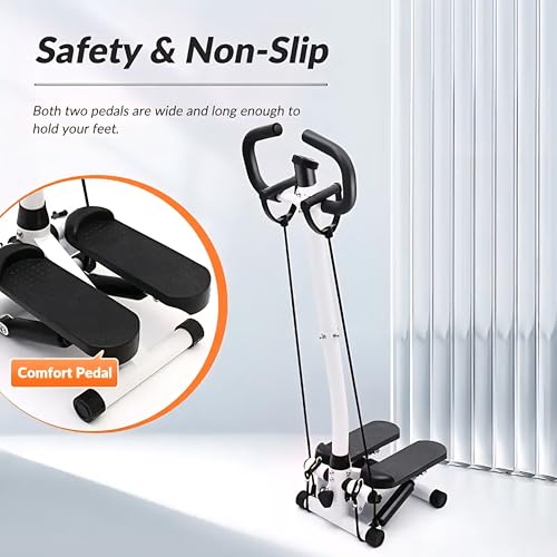 AASHRO MALL Stepper Trainer with Resistance Band | Portable Stair Exercise for Home & Office | Adjustable Fitness Pedal with LCD Monitor | Air Climber | 120KG Capacity (HANDRAIL Stepper) - Image 5
