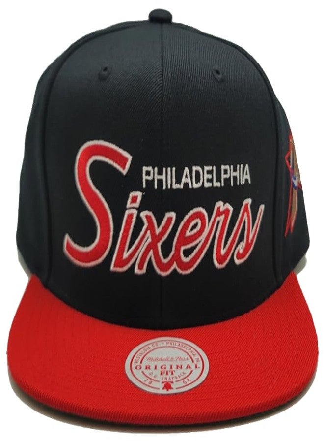 Mitchell & Ness Philadelphia 76ers New Retro Script Black Red Era Snapback Hat Cap - Image 3