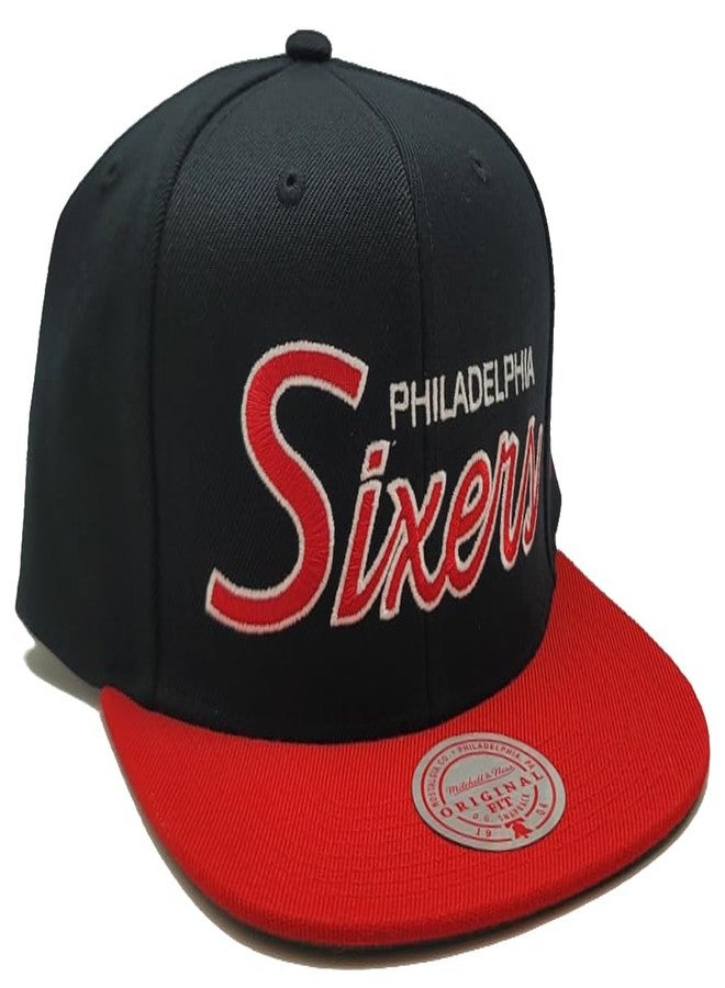 Mitchell & Ness Philadelphia 76ers New Retro Script Black Red Era Snapback Hat Cap - Image 4