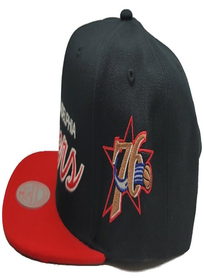 Mitchell & Ness Philadelphia 76ers New Retro Script Black Red Era Snapback Hat Cap - Image 5