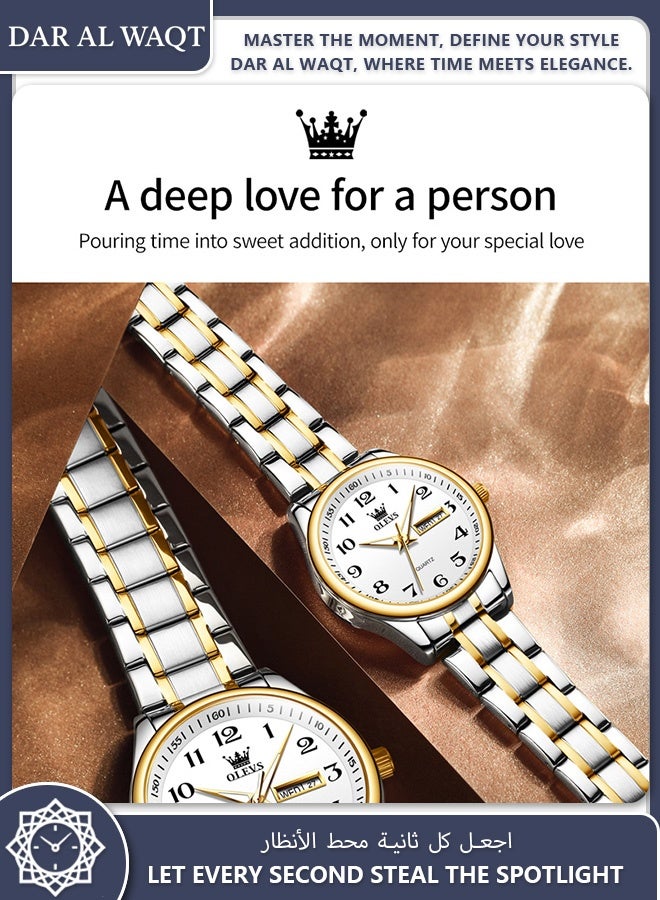 أوليفز ساعة OLEVS للأزواج كوارتز بسوار فولاذي أبيض فضي أنيقة ومقاومة للماء - Image 3