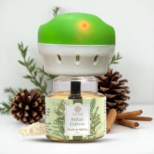 EKAM Plug-In Air Freshener Kit (Machine + 45ml Refill) | Indian Cypress Scent | Long-Lasting Aroma for 125 Days / 500 Hours | Ideal for Rooms & Bathrooms - Image 1